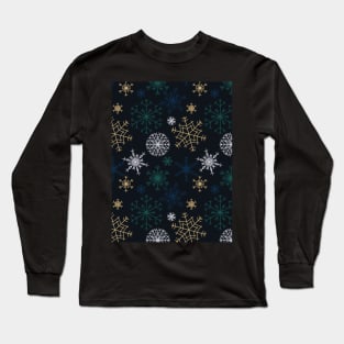 Falling Snowflakes - Art Deco - Minimalist Colorful Holidays Long Sleeve T-Shirt